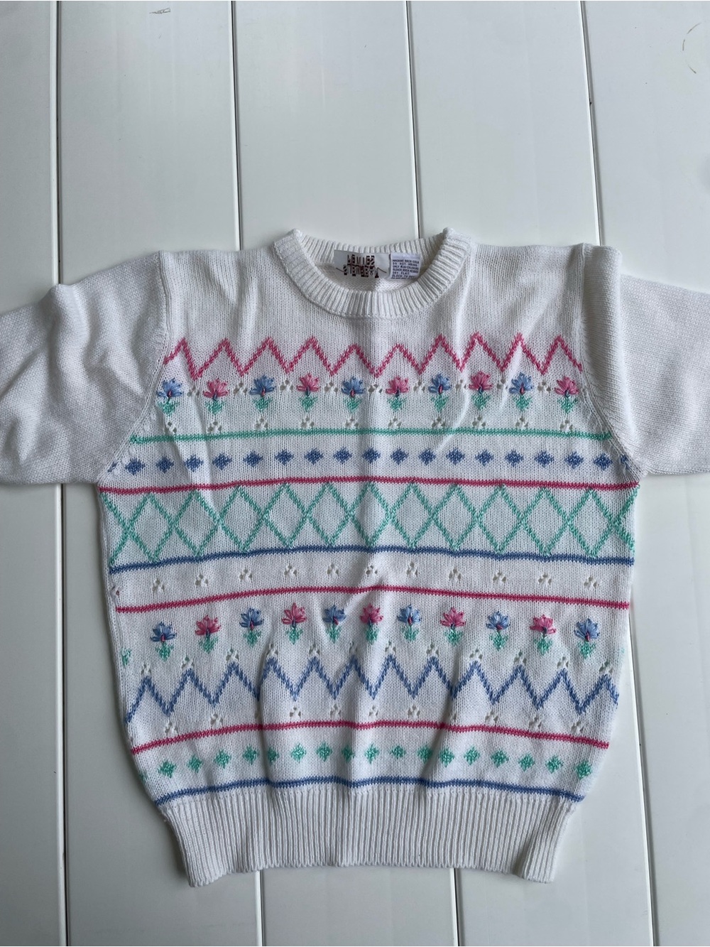 Vintage Suburban Petites Cottage Core Floral Short Sleeve Sweater Top, Size PM